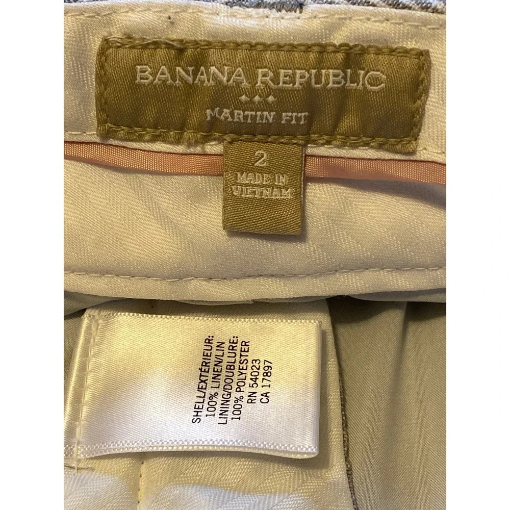 Banana Republic Martin Fit Linen Pants Blue White Seersucker Stripe Womens 2